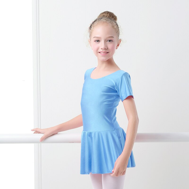 Piger børn sommer skinnende spandex kortærmet dansekjole børn gymnastik ballet nederdel trikot