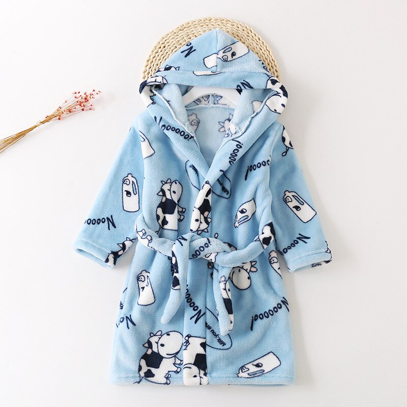 Kinderbadjas pyjama's, huiskleding, herfst en winter flanellen ouder-kind nachthemd, meisjes, jongens en kinderen: Blauw / 100cm