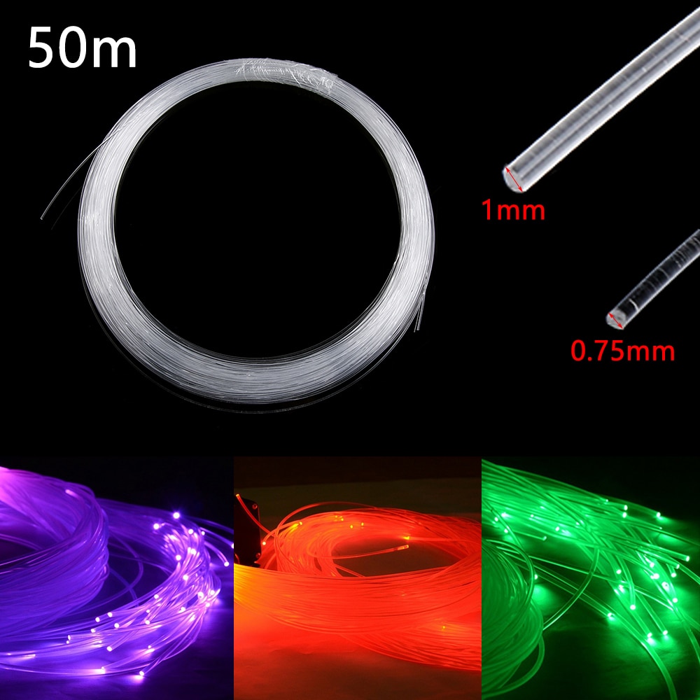 50m pmma plast fiberoptisk kabel ende glød led lys klar diy til led stjerne loft lys 50 mx 0.75mm/1.0mm