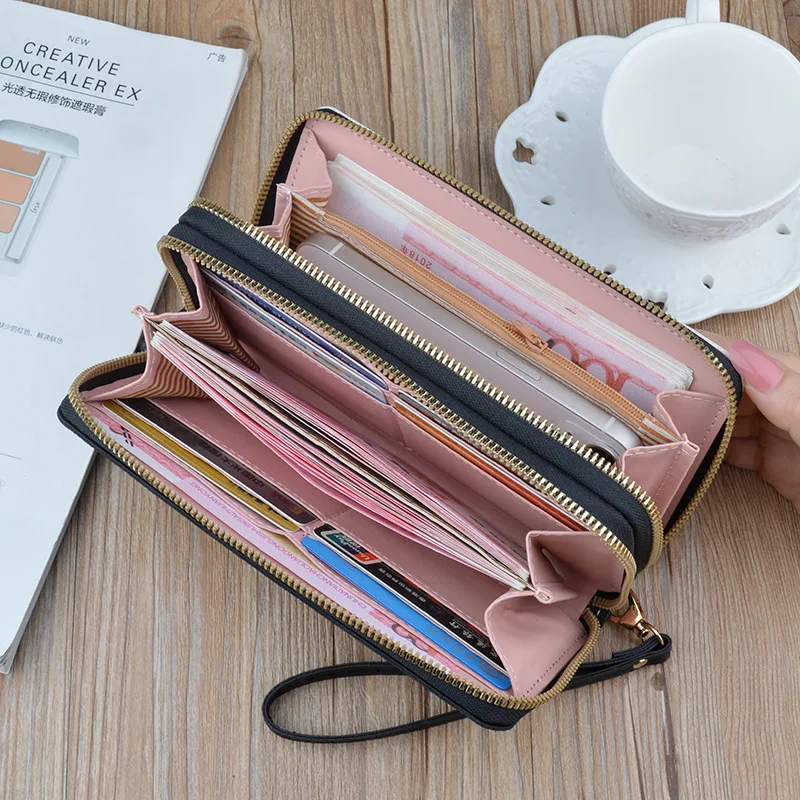 Wallet Ladies Long Double Zipper Large Capacity Clutch Splicing Contrast Color Mobile Phone Bag Wallets for Women