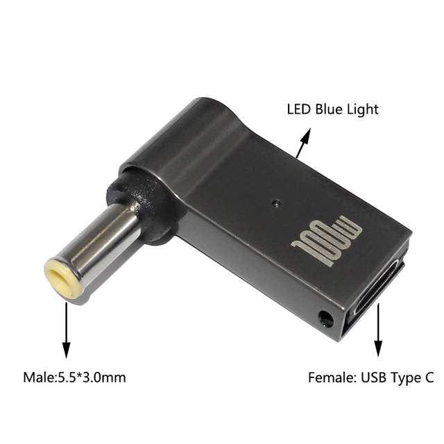 PD 100W Laptop Power Charger Supply Adapter Connector USB Type-C Female to DC Male Jack Plug Converter for Lenovo HP DELL Asus: black