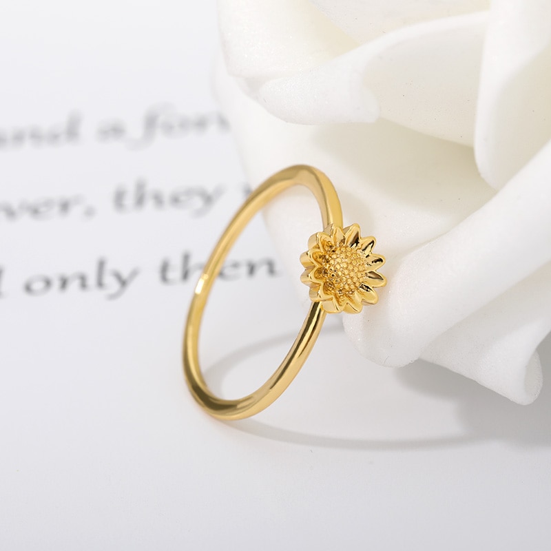 Koreanische Kunst Sonnenblume Ringe Für Frauen Mädchen Gold Farbe Edelstahl Ring Party Hochzeit Jahrgang-Schmuck Anillos Bague