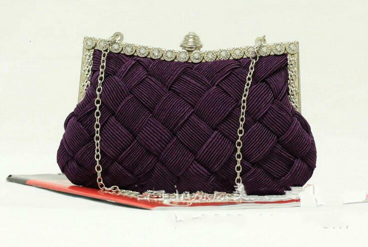 Femmes sacs soie et Satin tricoté diamant enveloppé dîner enveloppé avec la main de la mariée de diamant enveloppé avec la robe pliée sac de dame: Violet