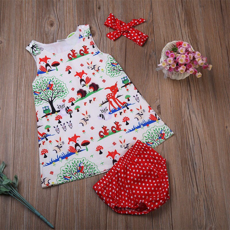 Adorable Baby Clothes Infant Toddler Kids Girl Character Summer Clothing Top Dress Short Pants And Headband Clothes Outfits Set