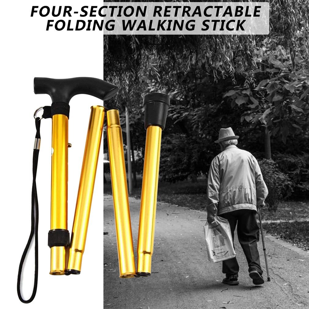 Canne d'escalade à quatre sections télescopique pliant canne Trekking canne anti-dérapant canne âgée canne de marche