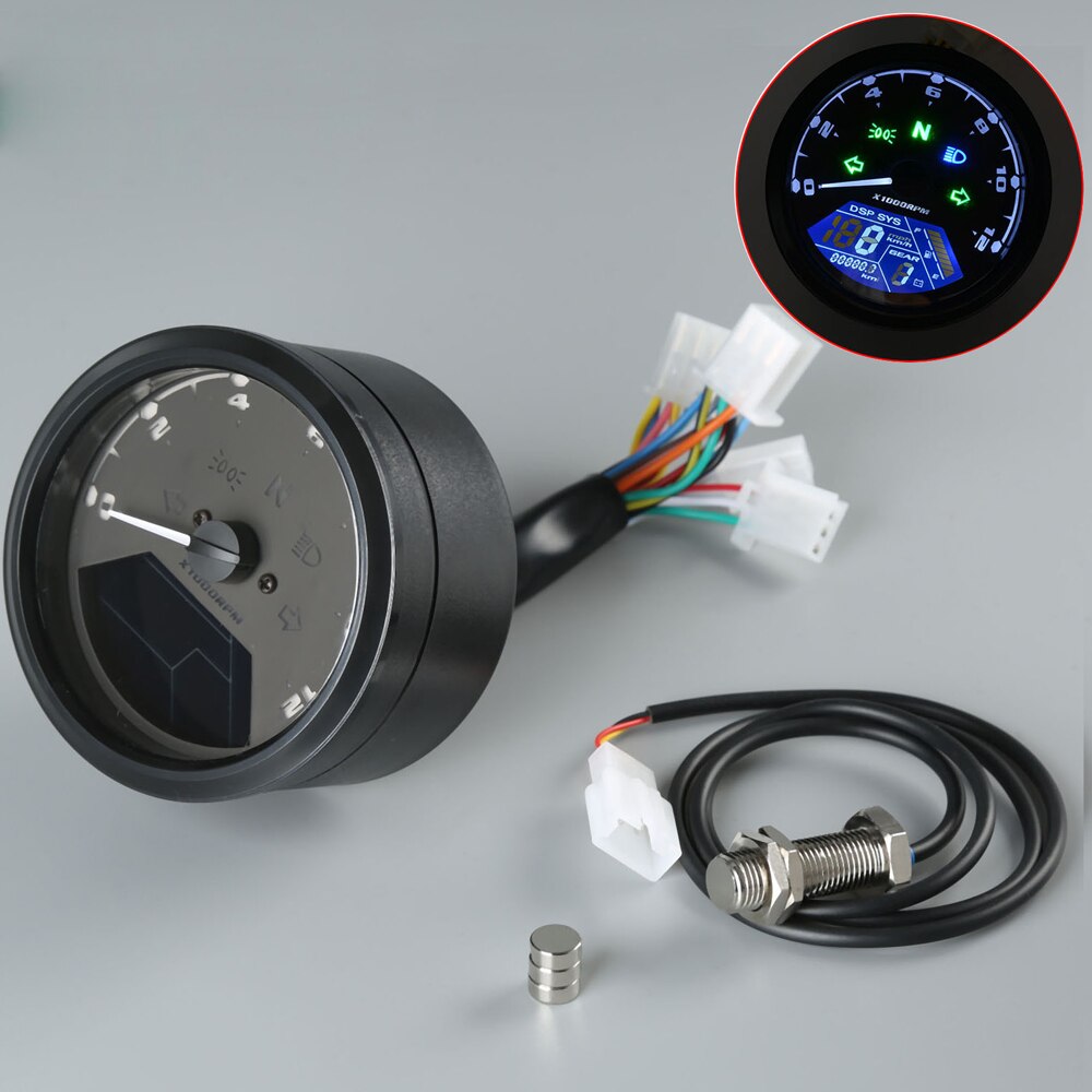 12000RPM kmh/mph Motorcycle Universal LCD Signal Speedometer Tachometer Odometer Gauge Gear indicator Cruiser Chopper Cafe Racer
