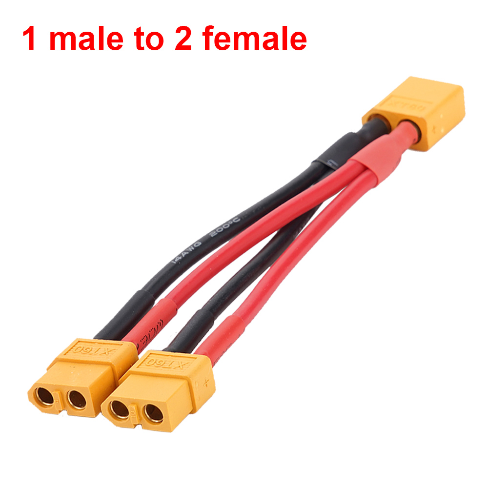 XT60 Parallel Battery Connector Male/Female Cable Dual Extension Y Splitter 2-Way 14AWG Silicone Wire for Battery Charger Motor: army green