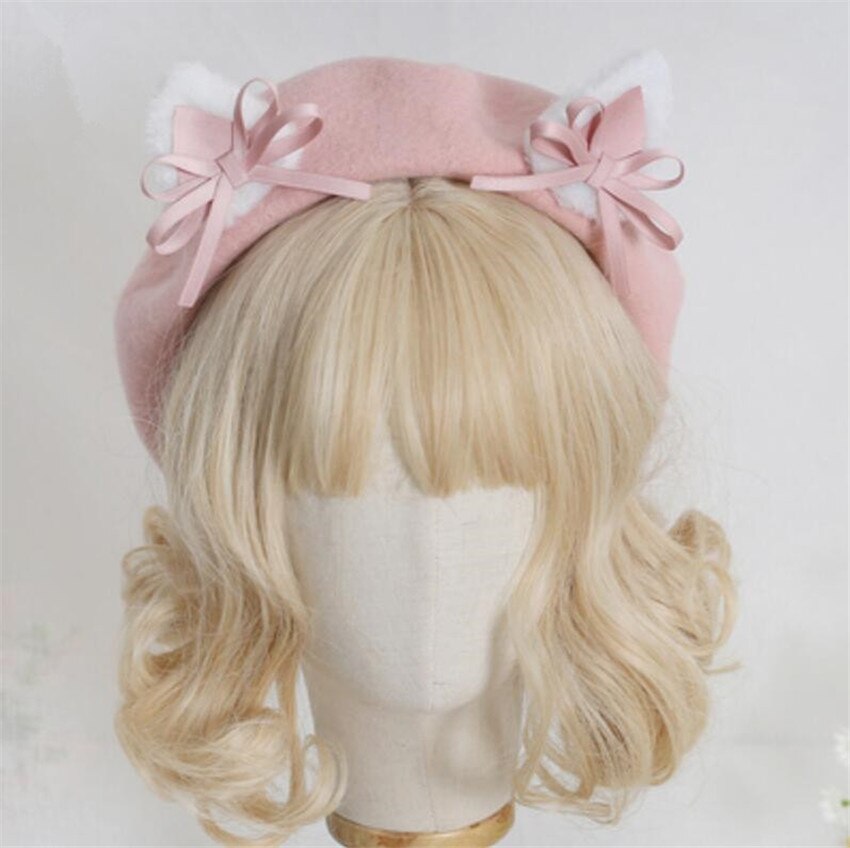 Kawaii Vrouwen Hoed Baret Wol Leuke Kat Oren Hoed Winter Warm Cap Lolita Hoofd Slijtage D1046: color 5