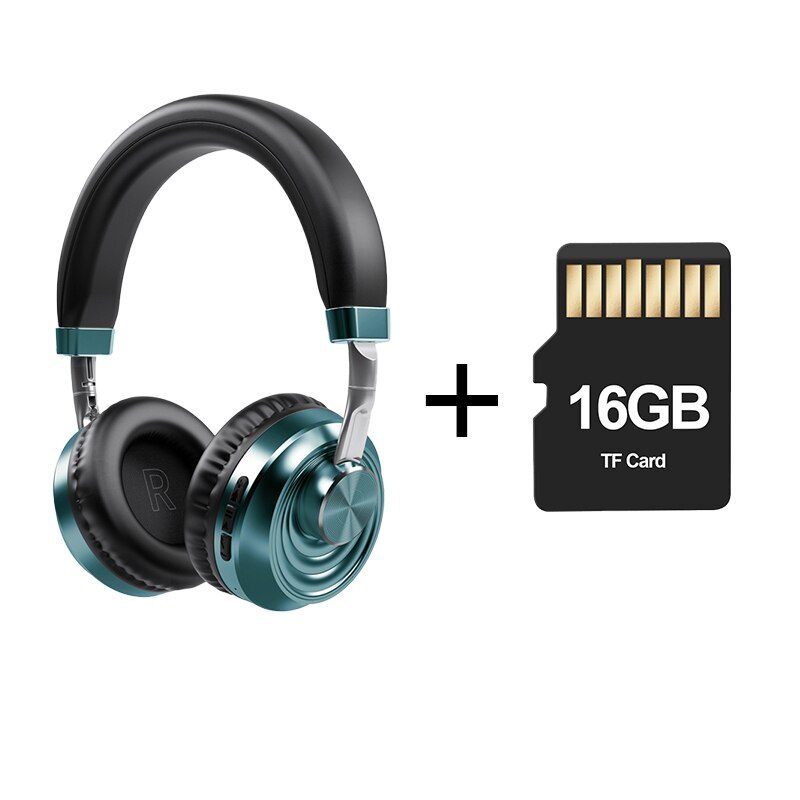 Draadloze Hoofdtelefoon Met Mic Audifonos Hifi Bluetooth 5.0 Headset Metalen Gaming Koptelefoon Sport Opvouwbare All-Inclusive Oortelefoon: Green-VJ083 With TF