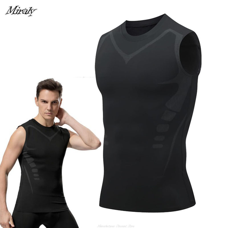 Sommerfitness kompressionstrøje til mænd, shapewear med ærmer, terapivest, herre, issilke kompressionstanktops, bodyshapewear