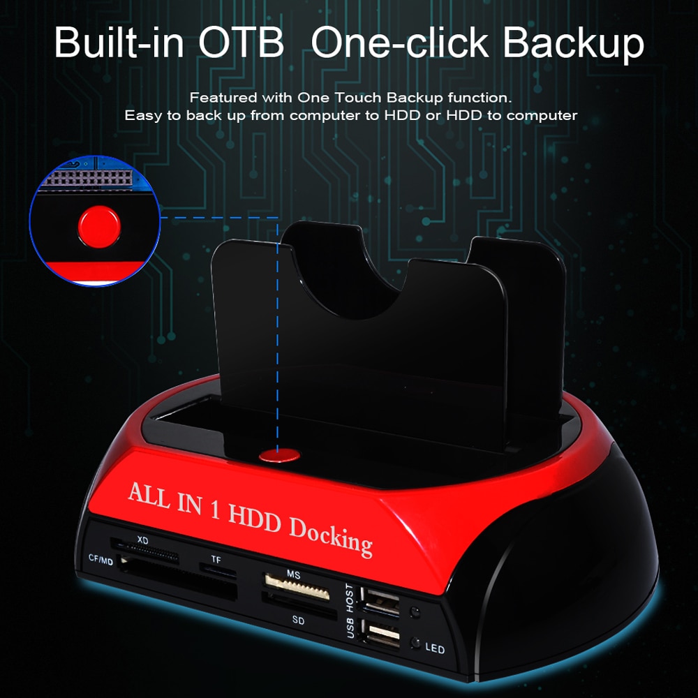 2.5 ''3.5'' 2 IDE 1 SATA USB2.0 double disque dur externe double Station d'accueil Clone copie OTB HUB lecteur