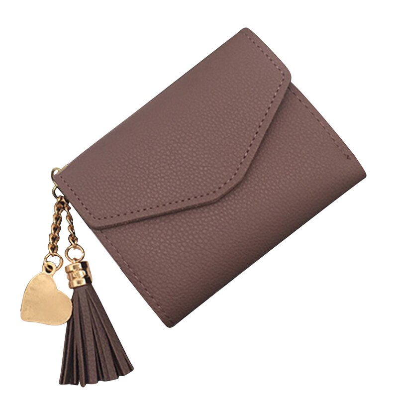 Short Wallet Tassel PU Leather Wallets Female Heart Pendant Hasp Coin Purse Mini Bag