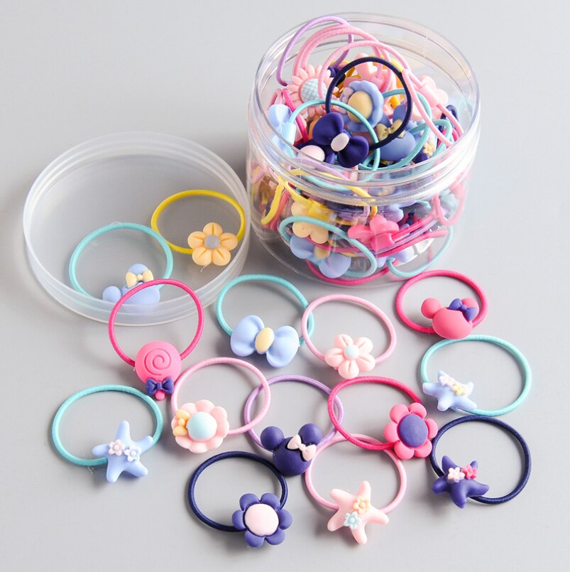 Conjunto de 40 bandas elásticas para el pelo para niña, cintas para la cabeza, diademas de goma, lazos de dibujos animados para niña, accesorios para el cabello para bebé: Colorful