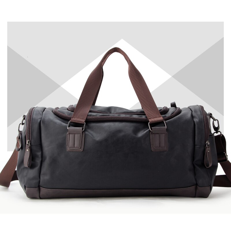 Rejsetaske sort pu læder vandretasker håndbagage til mænd rejse duffle bag udendørs stor kapacitet: Sort