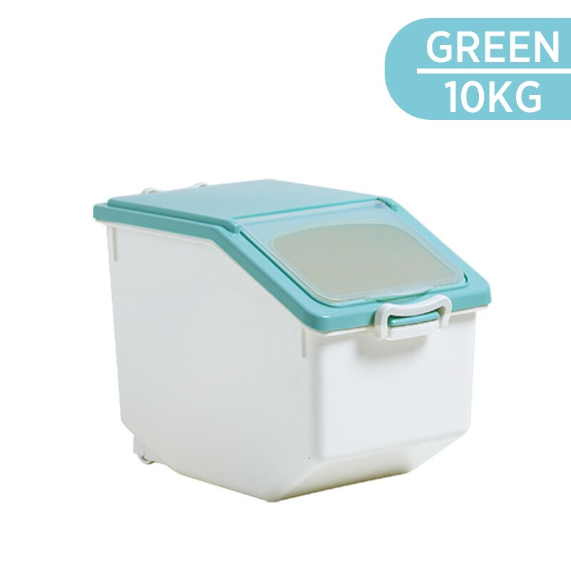 Kitchen Container 10/15KG Bucket Nano Insect-Proof Moisture-Proof Rice Box Grain Sealed Jar Home Storage Pet Dog Food Store Box: green10