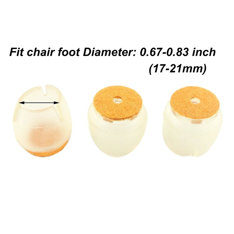Transparante ronde siliconen meubel tafel stoel poot doppen vloerbeschermers doppen, met vilt pads, geschikt voor 0.67-0.83 in,60 stuks