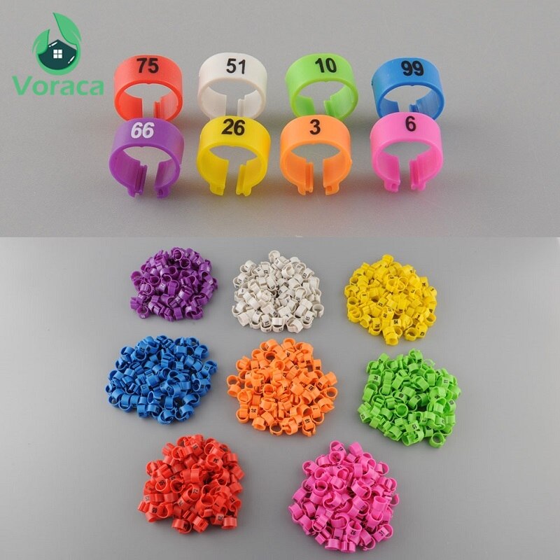 100Pcs Poultry Leg Bands Bird Pigeon Parrot Duck Hen Rings Clip 1-100 Numbered Poultry Leg Rings 10 Colors Pet Product 10.5mm