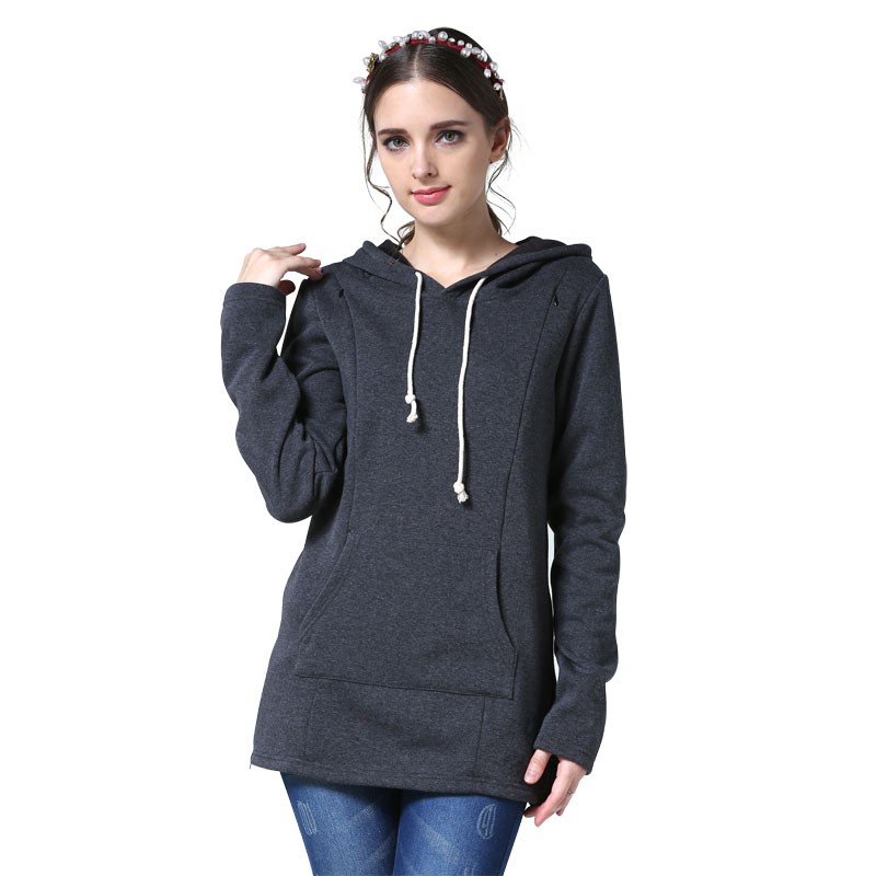 Winter Zwangerschap Moederschap Kleding Verpleging Tops Voor Zwangere Vrouwen Borstvoeding Hoodie Trui Mama Dragen Fleece: Donkergrijs / M