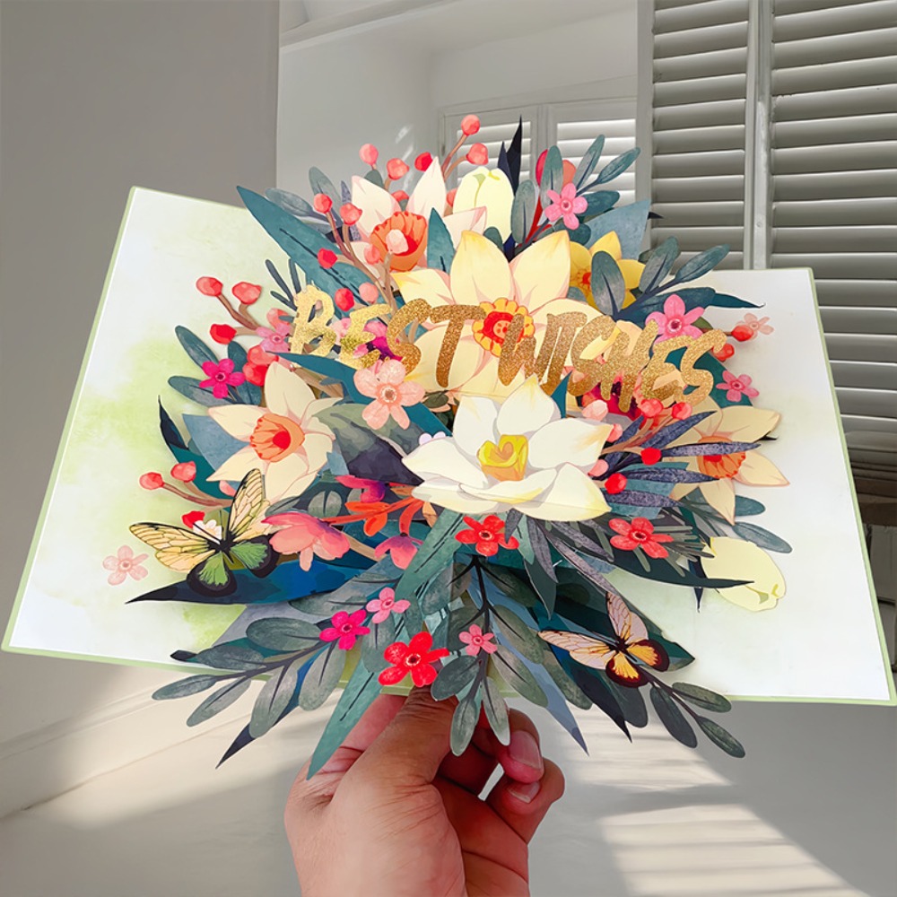 Tarjeta emergente con forma de mariposa en 3D, tarjeta de felicitación con los mejores deseos, para el día de la madre: Azul