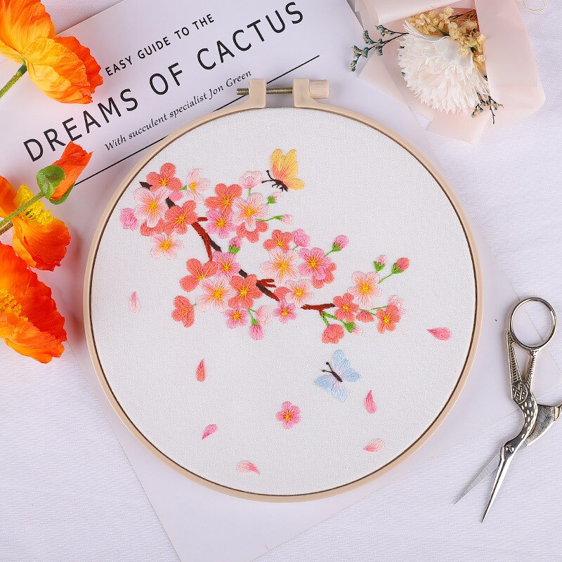 Chinese Flower Pattern Printed DIY Embroidery Kit with Hoop Handmade Needlework Cross Stitch Painting Sewing Craft Home Decor: 3
