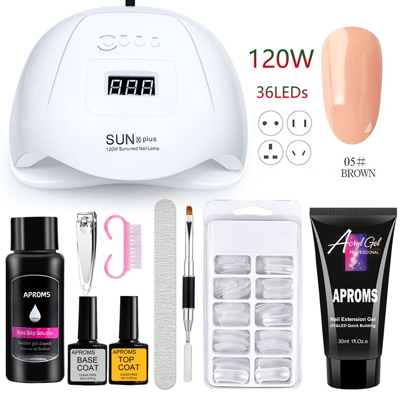 120W UV LED Nail Lamp Kit Poly Nail Gel Kit UV Nail Gel Builder Set Nail Builder Set 30ML UV Gel Manicure Set Extension Nail Kit: Poly Gel Set 5