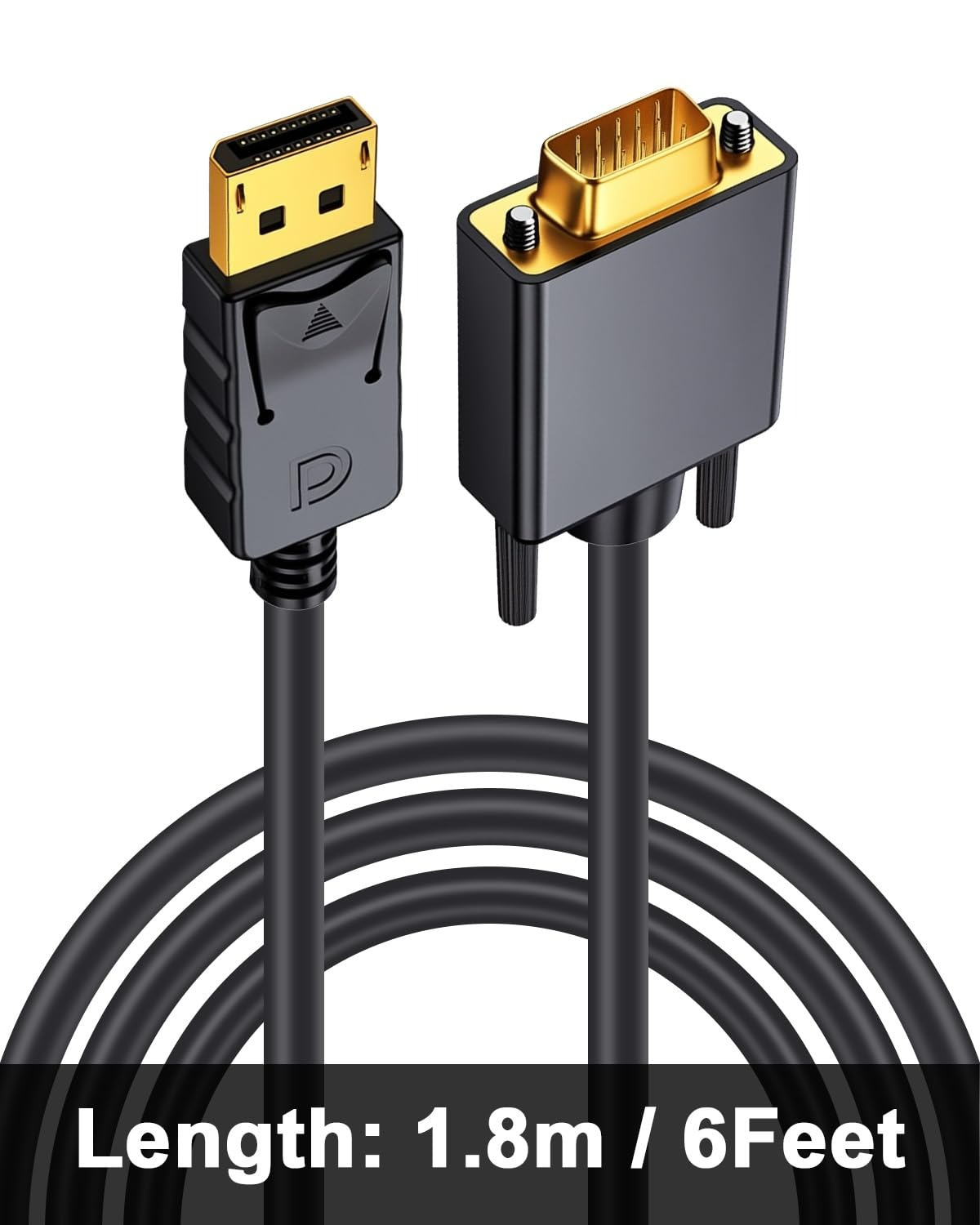 Vergoldetes DisplayPort-zu-VGA-Kabel Displayport-zu-VGA-Adapter 1080P@60Hz für DP Laptop PC Host zu Target Monitor TV-Projektor: Black