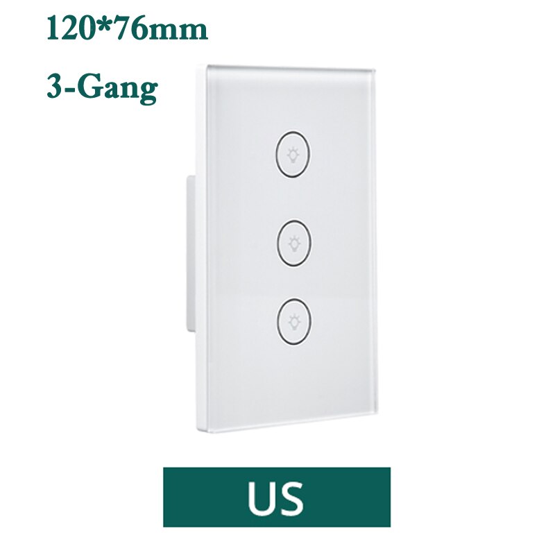 Tuya smart wifi switch smart life app alexa google home remote smart home wall touch switch eu  us 1 2 3 gang væg lys switch: 120us 3- gang hvid