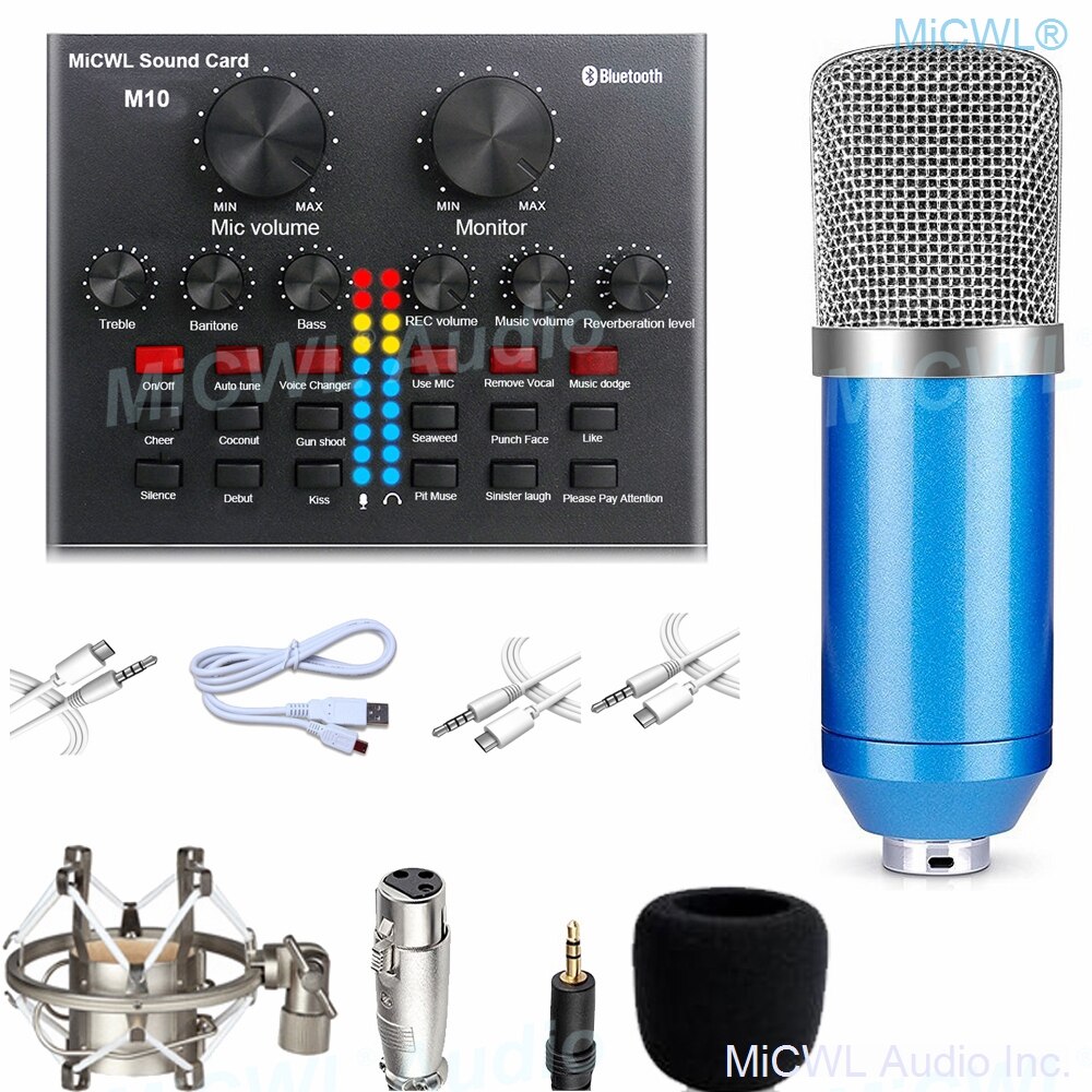 M10 lydkort lyd sæt interface ekstern usb mikrofon live bluetooth funktion forforstærker mixer til computer pc laptop synge: M10 og  bm800 mikrofon