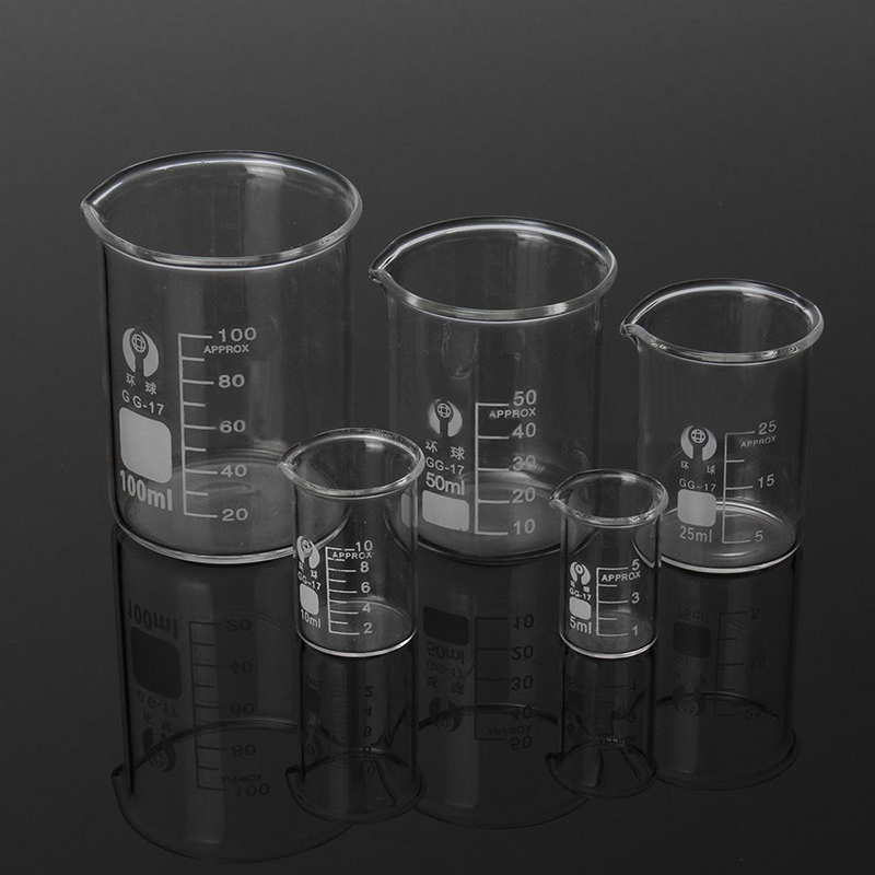 5Pcs Lab Glass Beaker Set 5/10/25/50/100ml Borosilicate Glass Laboratory Measuring Glassware School Study Lab Glass Beaker Set