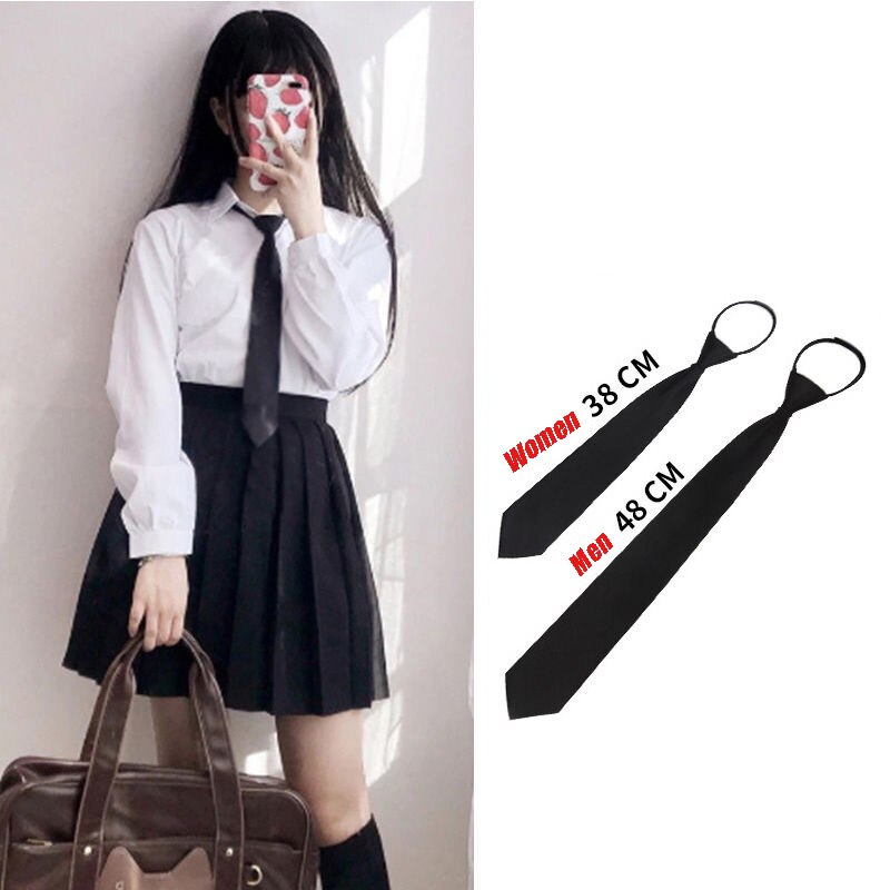 Black Satin Koreaanse Mannelijke Stropdas Vrouwelijke College Stijl Rits Gratis Hand Stropdas Knoop Student Tie Voor Jk Uniform Japanse School uniform
