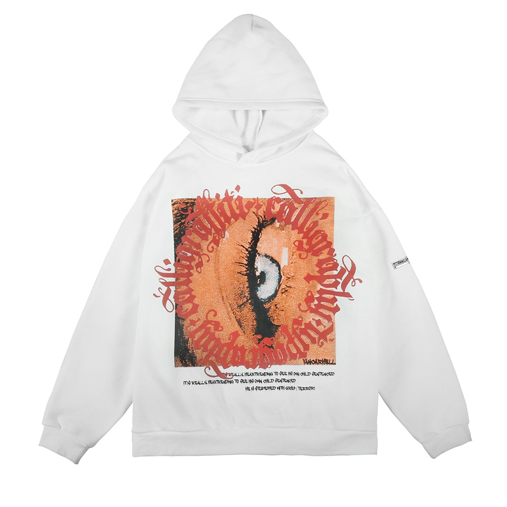 UNCLEDONJM Eye print Harajuku Streetwear Hooded Pullover Autumn Loose Fleece Hoodies Fleece hoodies women VAN-D062: White / M