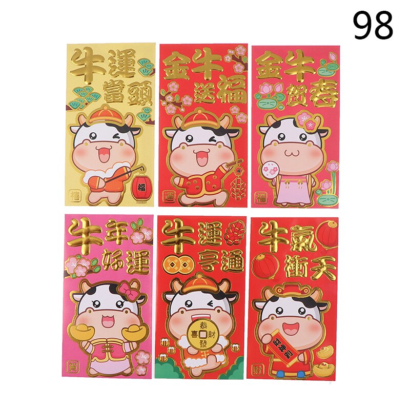 6 Stuks Chinese Ox Jaar Lente Festival Creatieve Rode Envelop Trouwen Rode Envelop: Donker Kaki