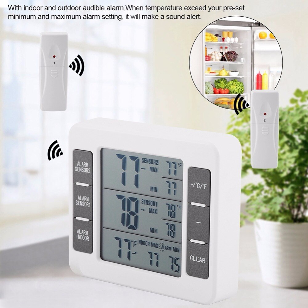 Frigorifero Termometro Digitale Congelatore Termometro con Temperatura Interna Monitor 2 Sensori Wireless Frigorifero Allarme Acustico