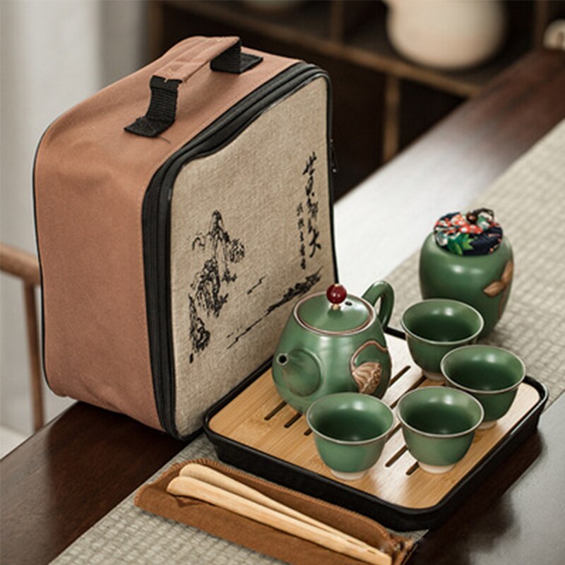 Service à thé Kungfu en céramique, Portable, d'affaires, service à thé chinois, théière, tasse de thé, canettes: b