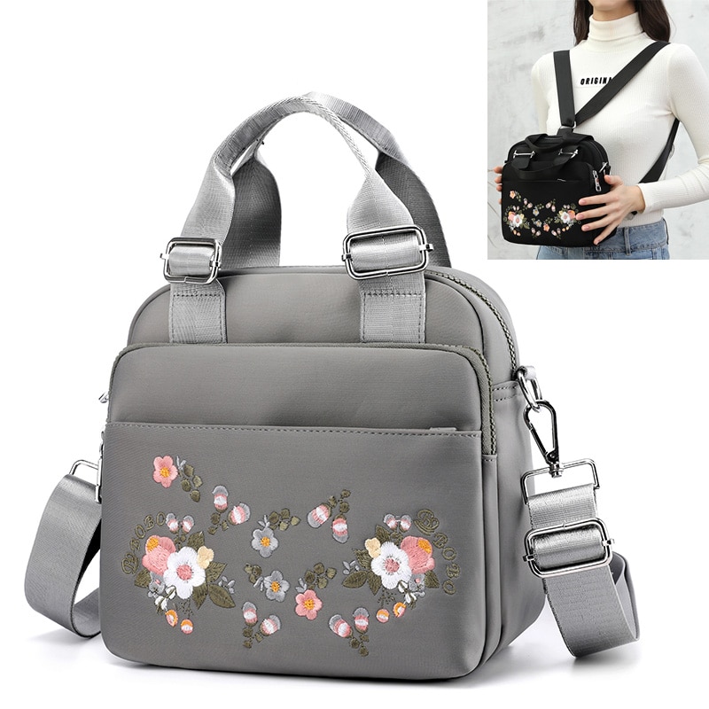 Marca multifuncional bolsas femininas bordados flores tote bolsa de ombro das senhoras mão crossbody sacos náilon bolsa