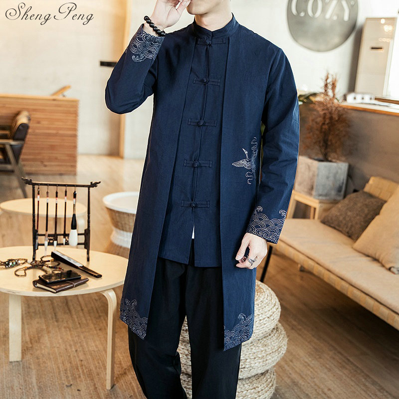 Traditional chinese dress men asian clothes wing chun clothing oriental robe chinese traditional costum V1389: 2 / M