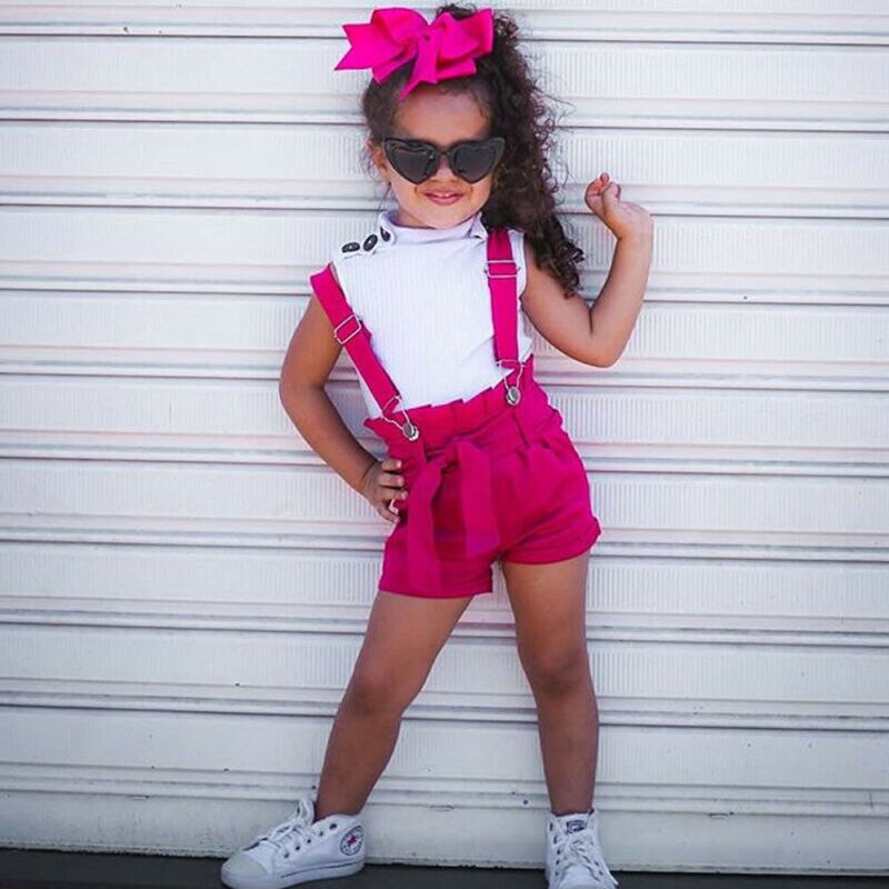2 Stuks Peuter Kids Baby Meisje Zomer Kleding Sets Wit T-shirt Tops + Shorts Overalls Broek Outfits Set