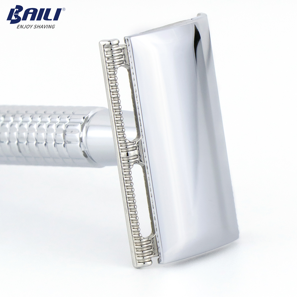 BAILI Manual Safety Razor Silver Classic 3 Piece Double Edge Wet Shaving Men Shaver Women Hair Removal with Free Platinum Blades