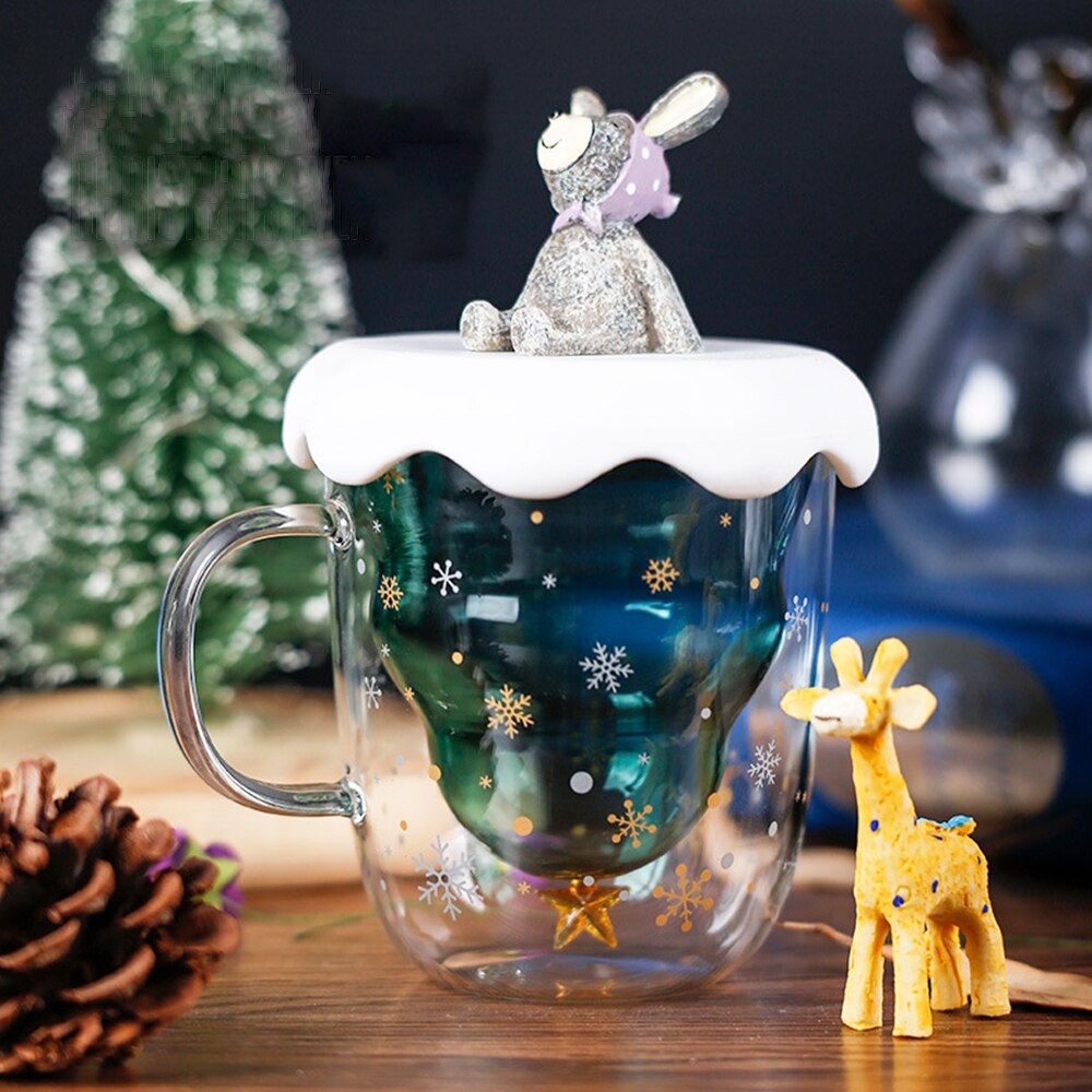 Christmas Mug 300ml Christmas Tree Star Cup High Temperature Double Cup Party Xmas Travel Mug Decor Cup