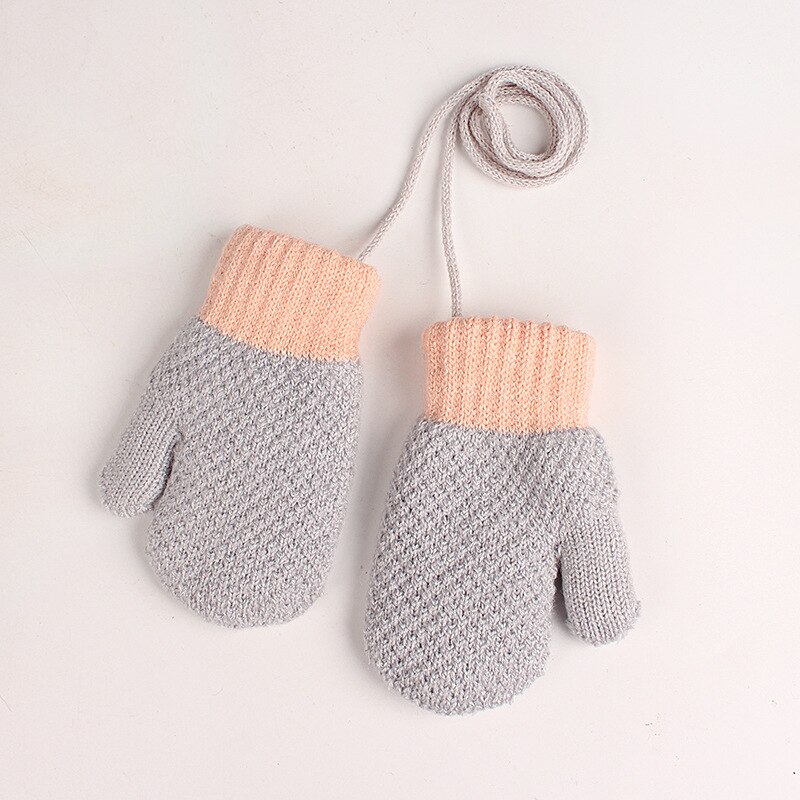 Winter Warm Kinderen Handschoenen Volledige Vinger 2-6 Jaar Oud Pluche En Dikker Zachte Gebreide Wanten Leuke Patchwork snoep Kleur: Grijs
