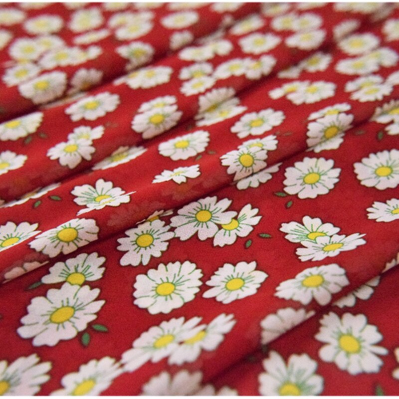 Half Meter Dark Red With Little Daisy Flower Print Chiffon Fabric For Dress Gallus Lady's Garment Sewing Material T1391