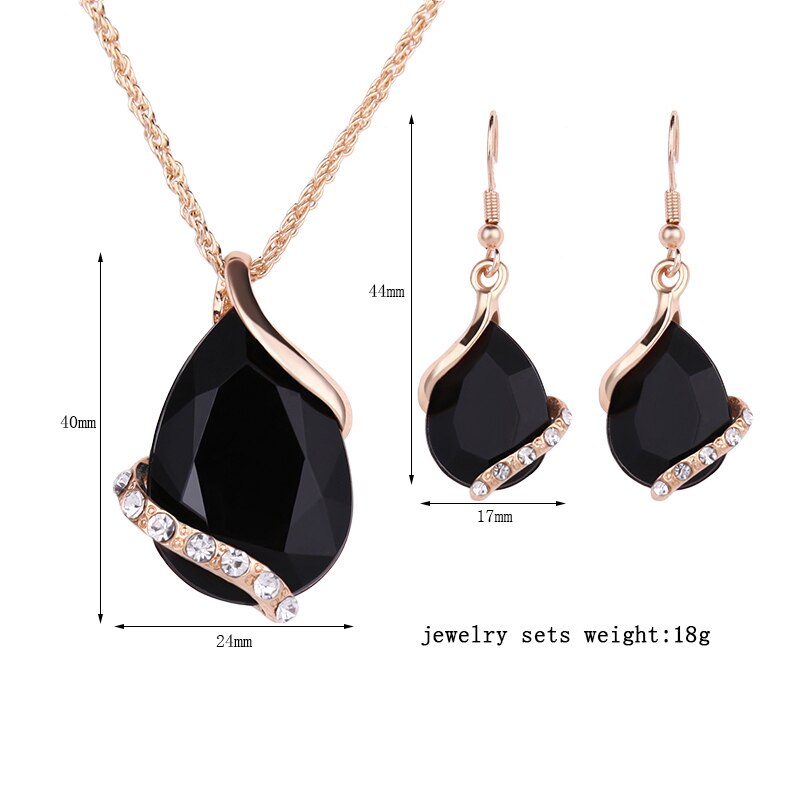 Yunkingdom Black Crystal Earrings Necklaces Sets Gold Color Jewelry Sets for Women Geometric Wedding Jewelry