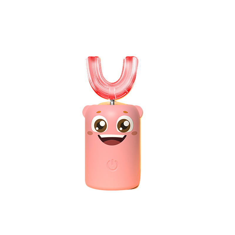 Kinderen U-Vormige Elektrische Tandenborstel Volautomatische Cartoon Ultrasone Smart U-Vormige Tandenborstel Siliconen Elektrische Tandenborstel: pink