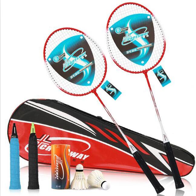 1 Pair Badminton Rackets Ferroalloy raquette de badminton with Badminton Shuttlecock & Bag Oval type: Red