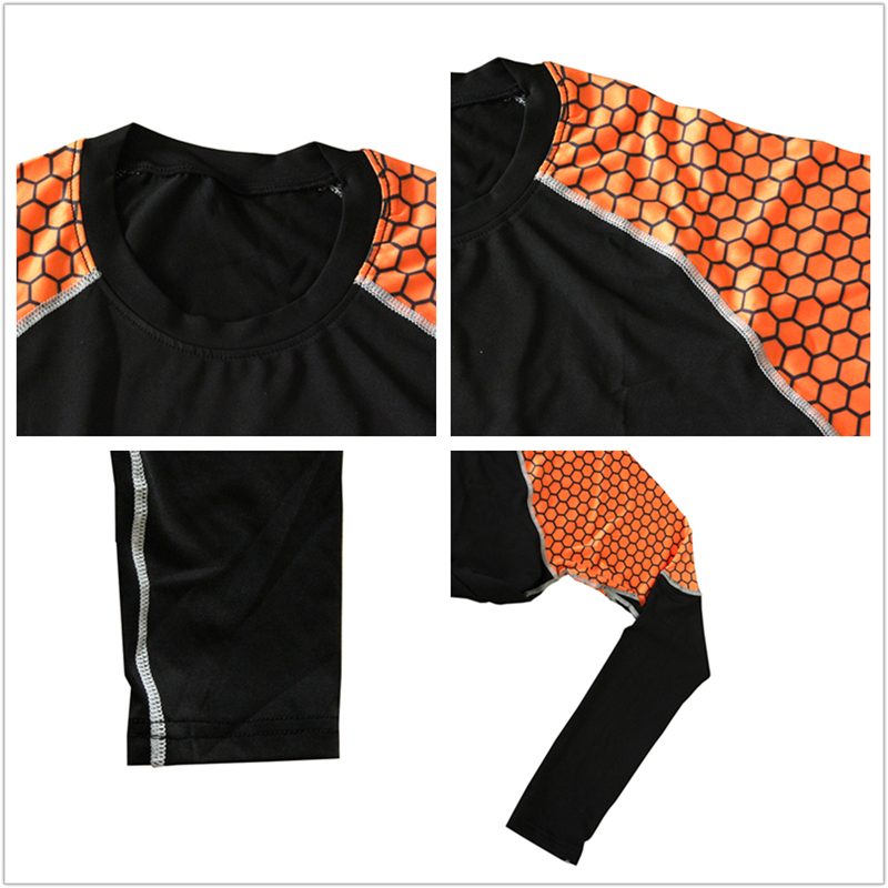 Patchwork Mannen Lange Mouwen Compressie Shirt + Broek Running Set Stretch Tops Mma Fitness Gym Base Layer Leggings 2 stuks Sport Pak
