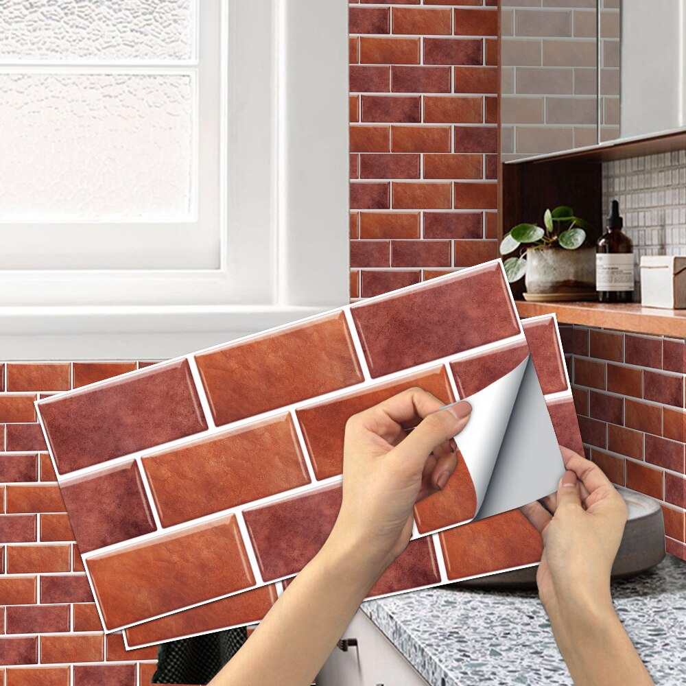 Röd tegel mönster vattentät rum dekor kök kakel backsplash fototapet vattentät pvc självhäftande klistermärken blad
