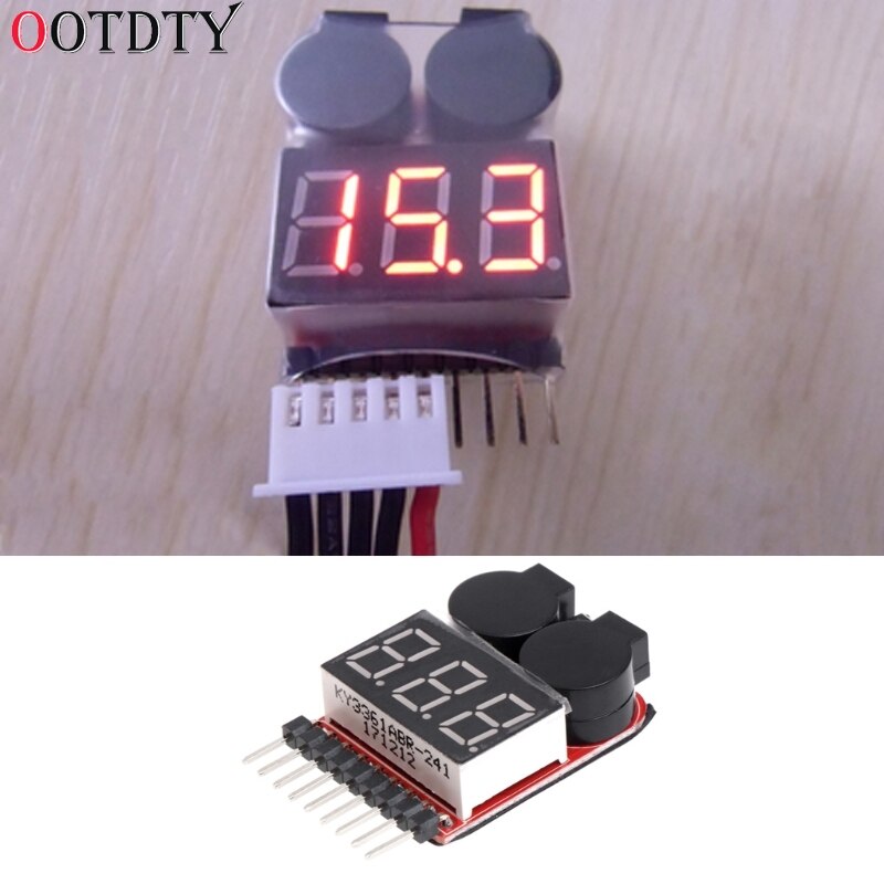 1-8S Lipo/Li-ion/Fe RC Boat Battery 2 In 1 Tester LED Low Voltage Buzzer Alarm