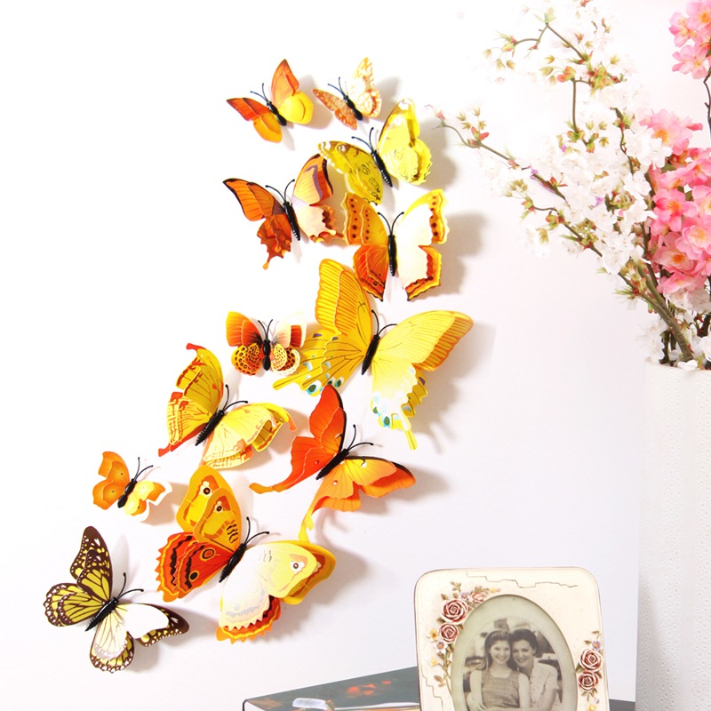 Pegatinas de mariposas artificiales 3D DIY 12 Uds. Para el hogar, decoración de tejas para el frigorífico, autoadhesivo impermeable extraíble de dos pisos: 5