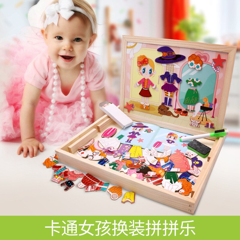 Multifunctional wooden clipboard double sided magnetic puzzle toy puzzle animal puzzle toy children&#39;s children&#39;s M45: 4