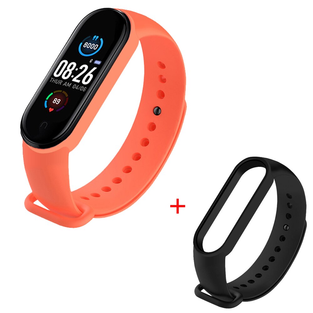 M5 slimme armbanden met kleurenscherm, sporttracker voor dames en heren, bluetooth fitnesshorloges, hartslagmeter en sportband voor android en ios: Oranje zwart